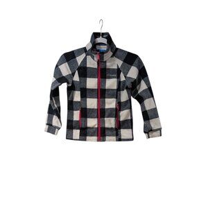 Columbia Girls Black & White Buffalo Checkered Plaid Fleece Full Zip Jacket 7/8